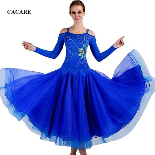 Ballroom Waltz Dresses Dance Competition Dresses Ballroom Dress Standard Customized Size D0466 Long Sleeve Big Sheer Hem