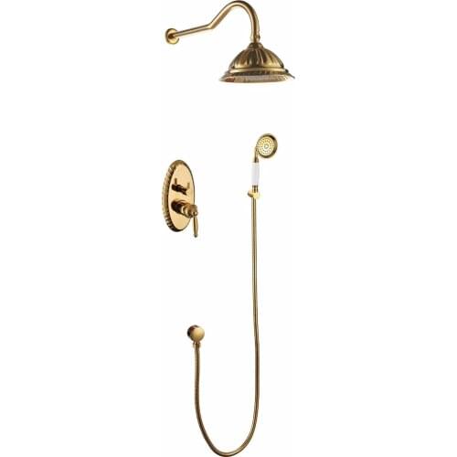 Free ship wall mounted gold PVD finish Rainfall shower and bath tub faucet mixer tap