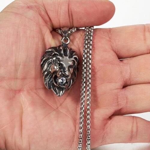 Granny Chic Hot sale Stainless Steel lion head pendant necklace mens punk rock hip hop jewelry Brother gift chain length 60cm