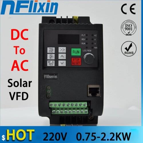 Frequency Converter VFD solar Inverter 1.5KW/2.2KW/4KW dc to ac 220v three-phase Output Submersible pump deep well pump motor