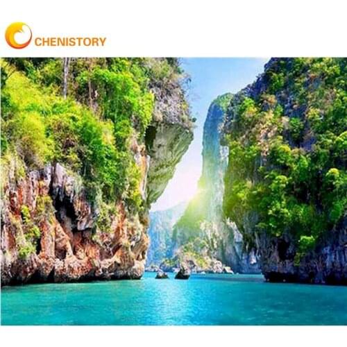 CHENISTORY Paint By Numbers Kits For Adults Spring River Mountain Landscape Painting By Number Modern Home Bedroom Decor Art