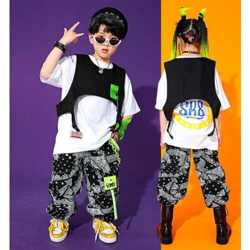 Kids Concert Show Hip Hop dancing Clothes Tshirt Cargo Pants For Girls Boys Carnival Jazz Dance Costumes Singers Show Outfits