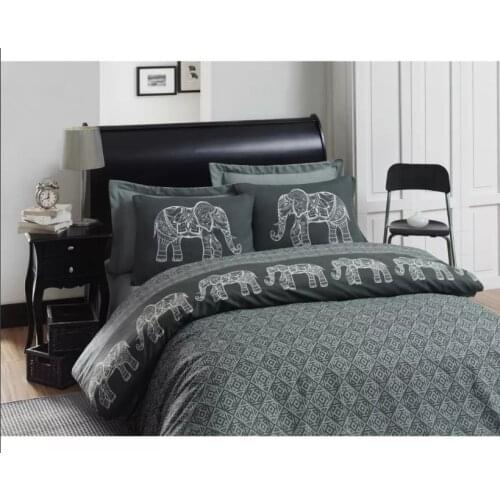 Home Easy Ironed Duvet Cover Double Elepante Anthracite-Smoked Bed Bedding Set