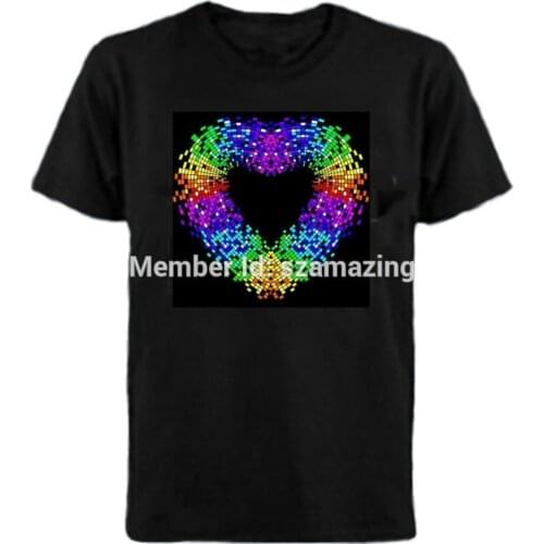 Sound Activated LED Tshirt Light Up and down Flashing EL Equalizer music activated T-Shirt Unisex Heart design
