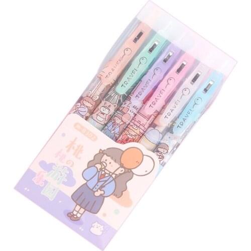 YHSMTG 12 Pcs/set Gel Pen Cute Cartoon 0.5mm Balck Ink Press Gel Pen Writing Pen Office Supply Stationery for Student