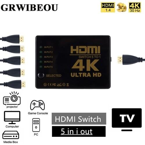 Gewibeou Mini HDMI Switcher 4K HD1080P 5 Ports HDMI Switch Selector Splitter With Hub IR Remote Controller For HDTV DVD TV BOX