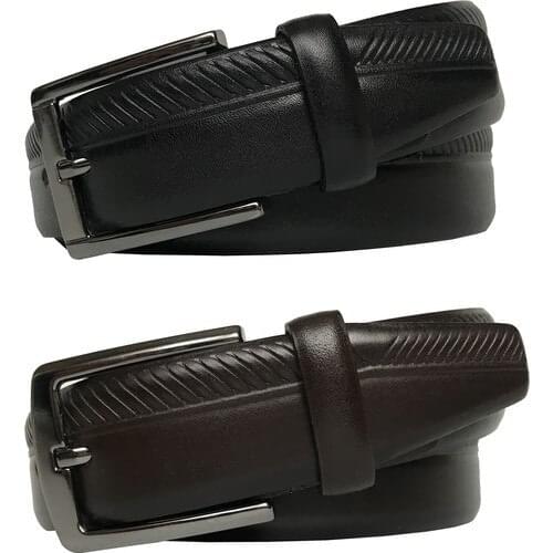 Go Leather 2'li Set Classical Fabric Pants Belt 3.5 cm Black Brown