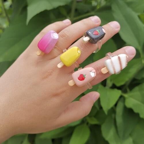Lost Lady New Candy Color Ice Cream Shape Rings Cute Resin Finger Rings for Girls Women Jewelry Children Gifts Accessories