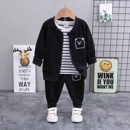 2021 Autumn Baby Boy 1st Birthday Outfit Korean Long Sleeved Cardigan Coat + T-shirt + Pants 3PCS Girls Bebes Designer Clothes