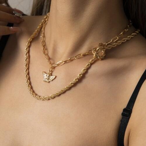 Retro Ethnic Style Creative Little Angel Pendant Clavicle Chain European and American French Cold Wind Twist Chain Set Necklace