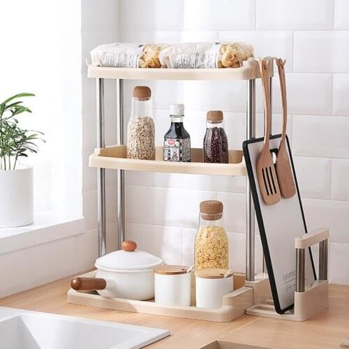 Stainless Steel Kitchen Organizer With Cutting Board Stand Plastic Spice Rack Multilayer Seasoning Holder Bathroom Storage Shelf