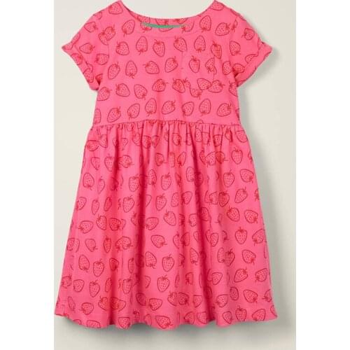 Little Maven New Summer Kids Rose Strawberry Printed O-neck Girls 2-7yrs Short-sleeved Cotton Knitted Casual Dresses