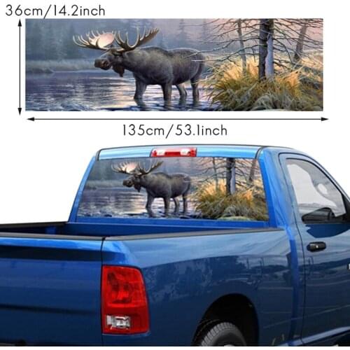 Elk Reindeer for Truck Jeep Suv Pickup 3D Rear Windshield Decal Sticker Decor Rear Window Glass Poster 53.1 x 14.2 Inch