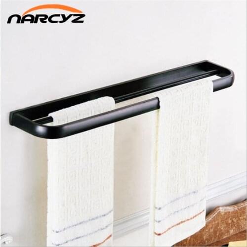 Full copper simple bathroom lengthened antique black towel with double pole towel bar 9019K