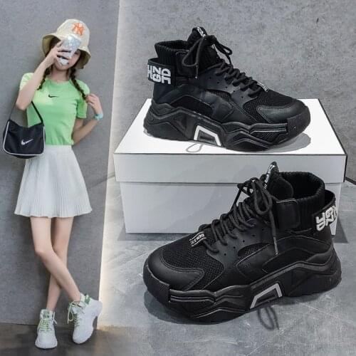 2020 spring and autumn new high-top fly woven mesh breathable old shoes women thick bottom casual sports shoes X184