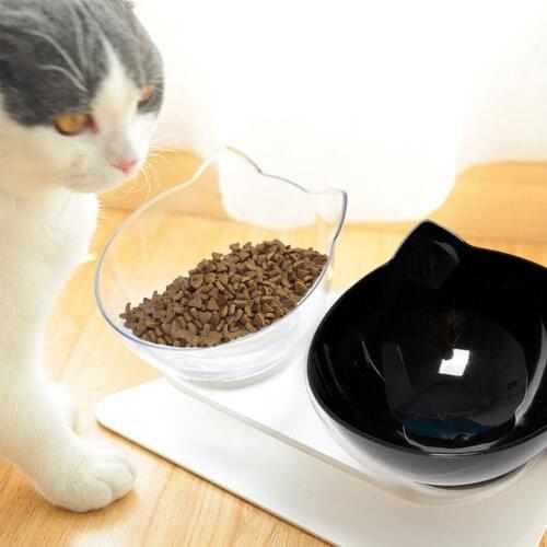 Single/Double Cat Bowl Non-slip Pet Dog Bowls Raised Stand Transparent Food Bowl with Protection Cervical Transparent Cats Bowl