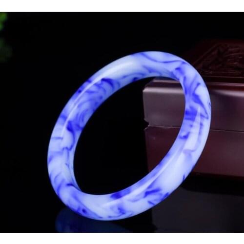 Wholesale High Quality Blue Jade Floating Flower Jade Bangles Jewelry Lucky Auspicious Amulet Fine Jewelry Jade Bangle