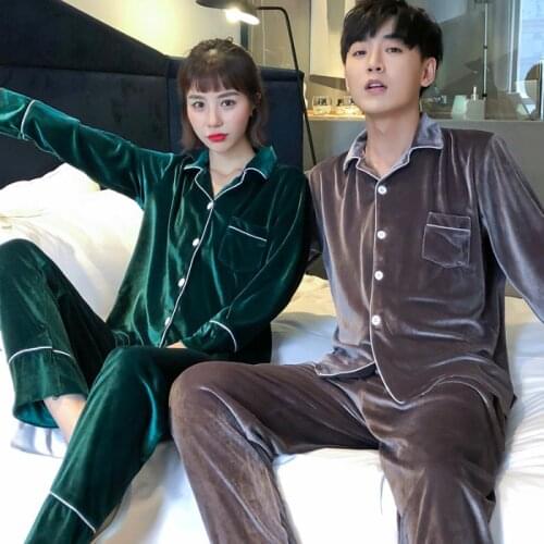 Autumn New Velvet 2PCS Pajamas Suit Lovers Sleep Set Intimate Lingerie Long Sleeve Homewear Casual Velour Sleepwear Nightwear