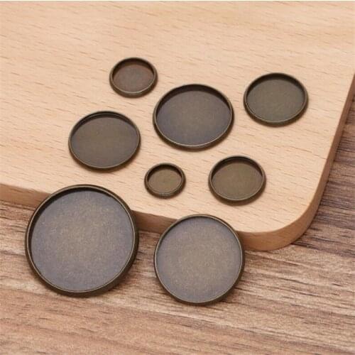BASEHOME 20pcs/lot Antique Bronze Round Settings Cabochon Base Bezel Trays Blank Fit 10/12/14/16/18/20/25mm Glass Cabochons DIY