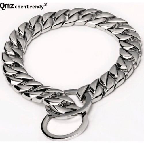 Top Quality 15mm wide 12-34 inch Double Curb Cuban Rombo Dog Chain Necklace 316L Stainless Steel Dog Pet Chain Collar Choker