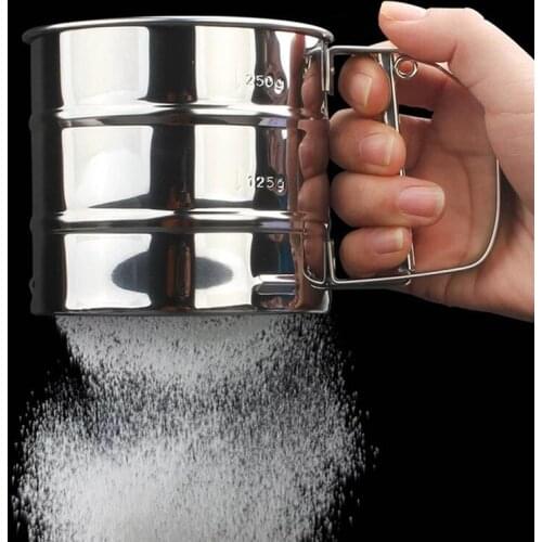 Portable Stainless Steel Flour Sieve Powder Cup Sieve Semi-automatic Hand-held Sieve Tool Cake Manual Sieve Mesh Sugar Sieve