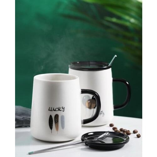 Simplicity Mugs Coffee Cups Ceramic Spoon Included with Lid Personalized Gift Classic Canecas Divertidas Cute Cup BD50MS