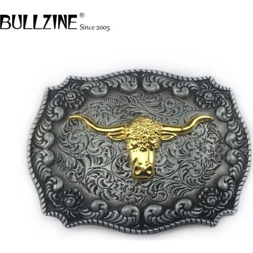 Bullzine nice bull head belt buckle with gold and pewter finish FP-03522 suitable for 4cm width belt