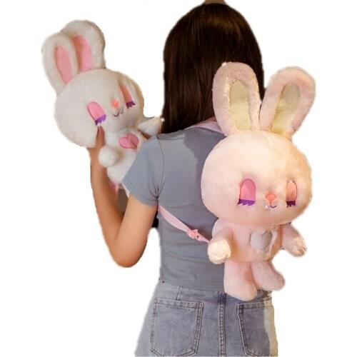 Cute pink Long Lash Rabbit Plush Backpack Stuffed Animals Long Ear Bunny Girl School Bag Hug Toy for Children Birthday Xmas Gift