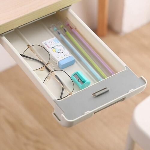 Self Stick Pencil Tray Desk Table Storage Drawer Organizer Box Under Desk Stand Self-adhesive Drawer With Buckle Storage Boxes