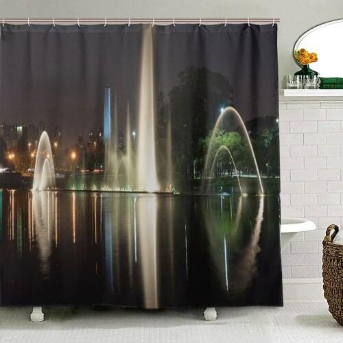 Sao Paulo Ibirapuera Park Landscape Shower Curtains for Bathroom Waterproof Polyester Cloth Bath Curtain with 12 Hooks
