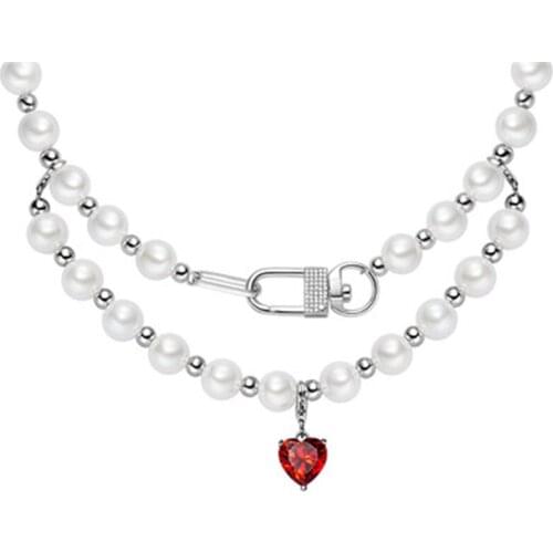 925 Silver Women Neckalce Red Double-deck Nobility