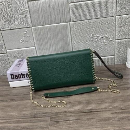 Envelope Bags Real Leather Women Fashion Big Capacity Chains Bag Solid Color Green/Gray Office Lady Shoulder Messenger Bag