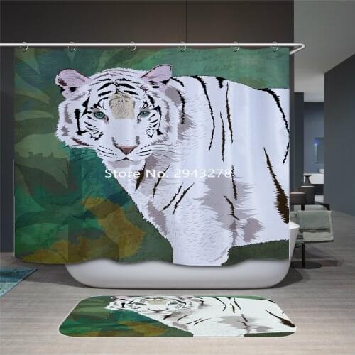 Tiger Panda Cute Design Waterproof and Mildewproof Washable with Hook Shower Curtain Home Bathroom Decoration Color Printing