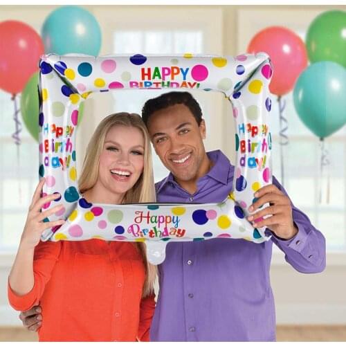 Happy Birthday Balloon Aluminum Foil Photo Frame Balloons for Birthday Family Party Photo booth Event Decoration Supplies