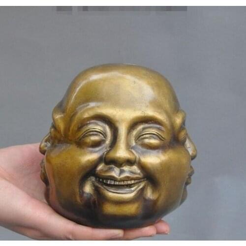 YM 308 Chinese Buddhism Copper Maitreya Buddha 4 Face Moods Buddha Head Statue