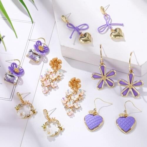 Match-Right 2020 New Hot Purple Earrings for Women Flower Heart Sweet Cute Petal Earrings for Femal Fashion Brincos SR1088