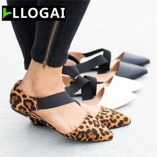 LLOGAI rome shoes Women Ladies Fashion Pointed Toe Flat hhel shoes Elastic band Sandals Leopard Casual Sandals Single Shoes