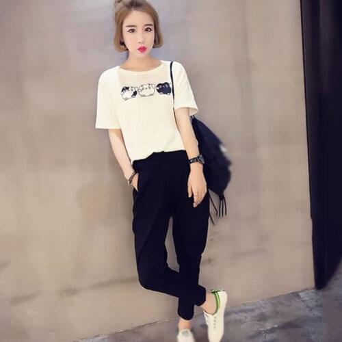 OIONINOS Women Sports Suit Female Summer New Casual Short Sleeve T Shirt +Pants Two-Piece Set For Lady E5