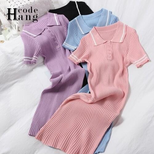 HangCode Casual All Match Knit Women Dress 2021 New Summer Short Sleeve Fitness Bodycon Dress Sexy Sheath Ladies Dresses