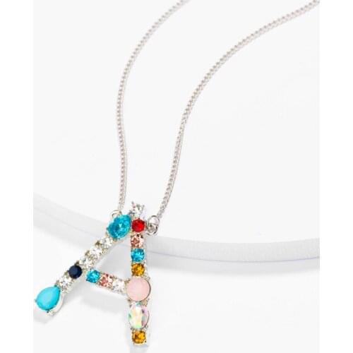 Colorful Zircon Initial Necklace A-Z Letter Necklace Initial Jewelry for Women