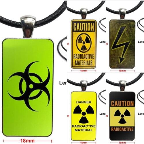 For Women Party Gift Cool Yellow Radioactive Logo Glass Cabochon Pendant Necklace Rectangle Fashion Necklace