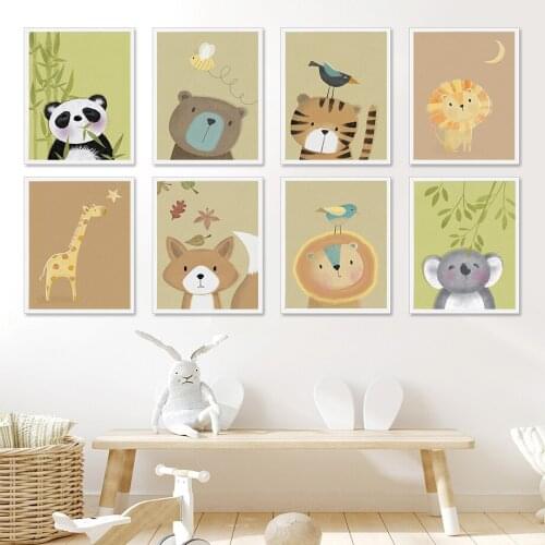 Giraffe Koala Panda Lion Tiger Bear Fox Nursery Wall Art Canvas Painting Nordic Posters And Prints Wall Pictures Kids Room Decor
