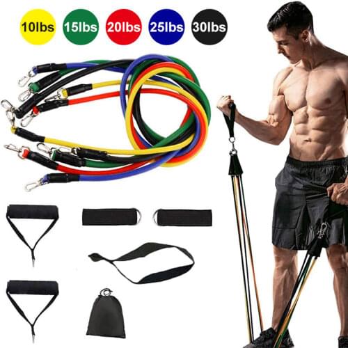 11 Pcs/Set Latex Pull Rope Fitness Exercises Resistance Bands Elasticas Body Training Bands Set YogaTubes Gym Equipment With Bag