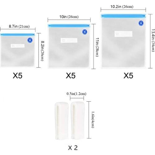 Vacuum Sealer Zip Lock Embossed 17pcs Food Saver Bags Sous Vide Storage Baggies And 2PCS Seal Clips With BPA Free