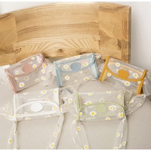 2020 New Daisy Embroidery Handbag Women Transparent Bucket Bag PVC Daisy Jelly Mesh Strap Shoulder Bag Crossbody Messenger Bags