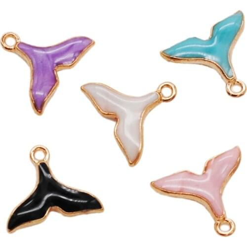 30pcs/lot New Enamel Fish Tail Shape Charms 13*18mm KC Gold Color Tone Alloy Metal Pendants For Jewelry Making Bulk