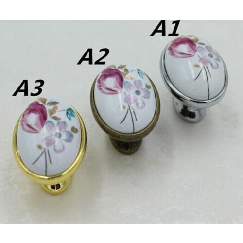 40mm Silver Kitchen Cabinet Knobs Red Flower Ceramic Drawer Pulls Gold Bronze Zinc Alloy Dresser Wardrobe Handle Pulls Knobs