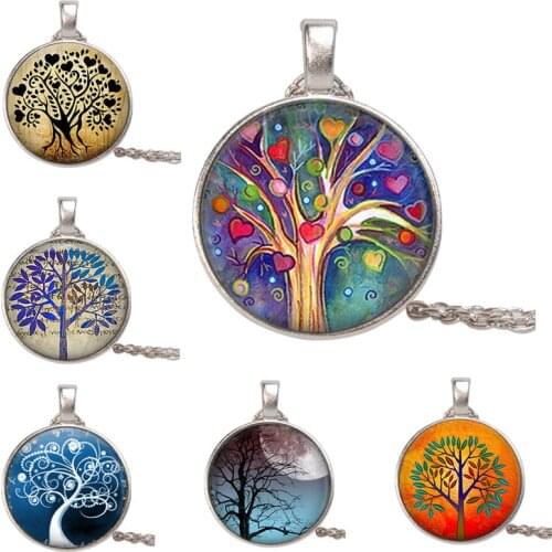 Abstract Oil Painting House Glass Cabochon Necklace and Earring New Arrival Colorful House and Tree Women Necklace and Earring