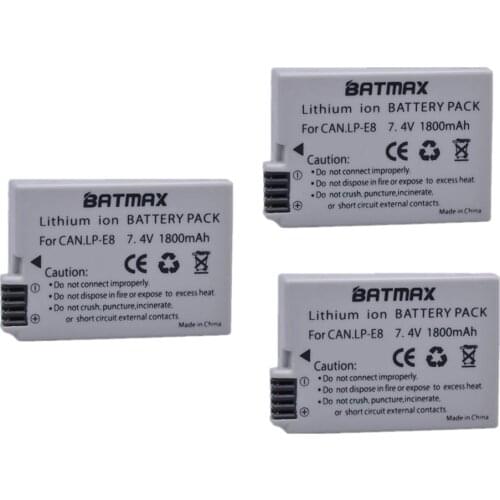 Batmax 3Pcs LP-E8 LPE8 LP E8 Camera Battery AKKU for Canon EOS 550D 600D 650D 700D Rebel X4 X5 Digital Cameras