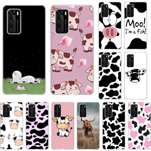 Simple White Black Cow Pattern SOFT TPU Phone Case for Huawei P40 P30 P20 Y9A Y6P Y9S Y7P Y8P Nova5t Y8S Y7A Y5P P-SMart Z Cover